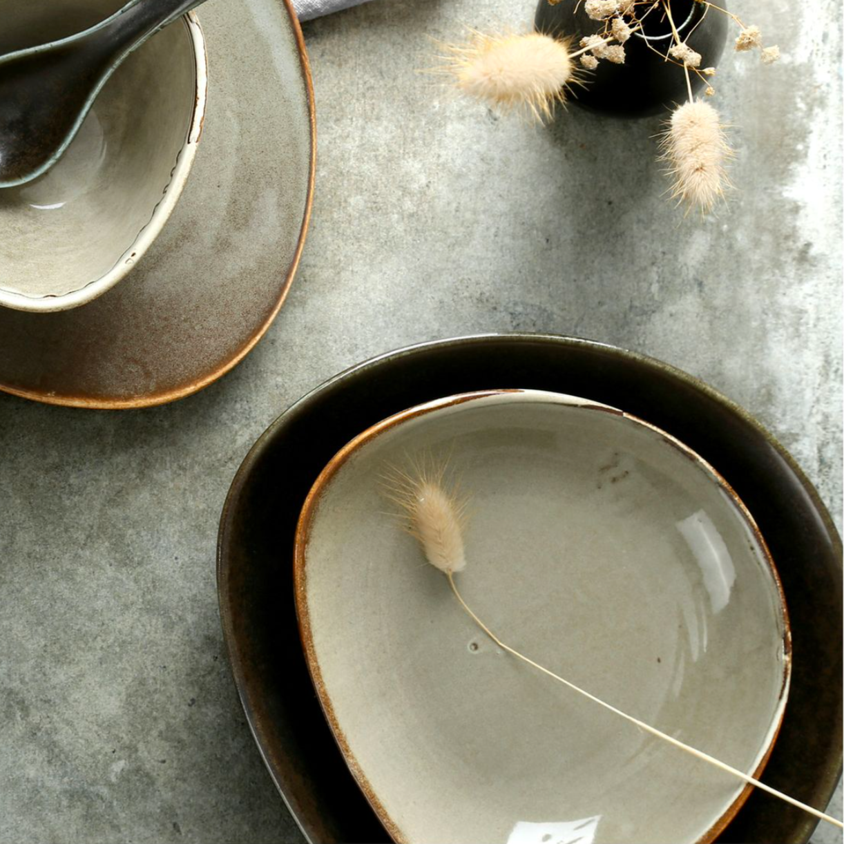 unique asymmetrical dinnerware piece - serving plate in grey and black