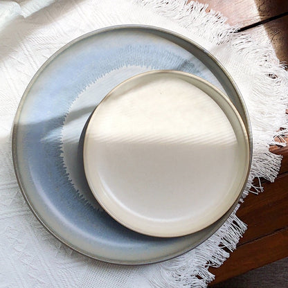 moon collection (blue green hues) dinner plate with base II basic side plate in ivory