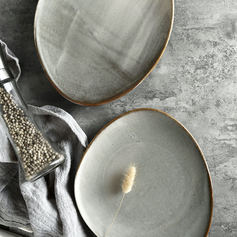 unique asymmetrical dinnerware set - serving plate in grey and black
