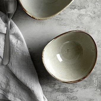 unique asymmetrical dinnerware set - small round rice bowl in grey