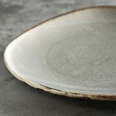 unique asymmetrical dinnerware set - serving plate, small rice bowl and soup spoon in grey
